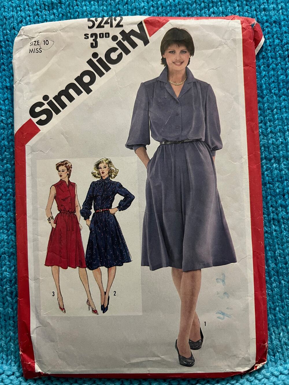 Simplicity 5242 Sewing pattern shirt dress swing skirt 1980s size 10